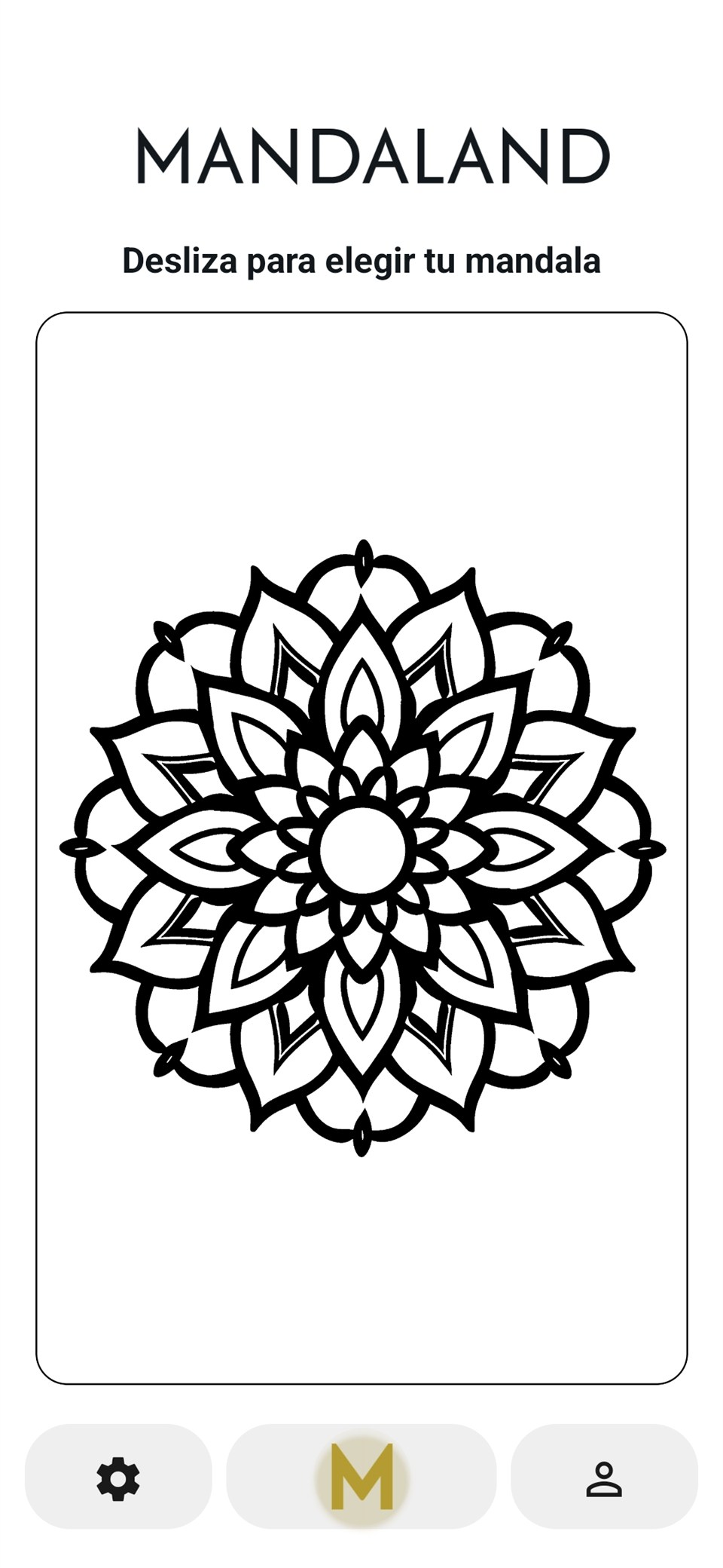 Pantalla de Mandaland para elegir un mandala antes de colorearlo